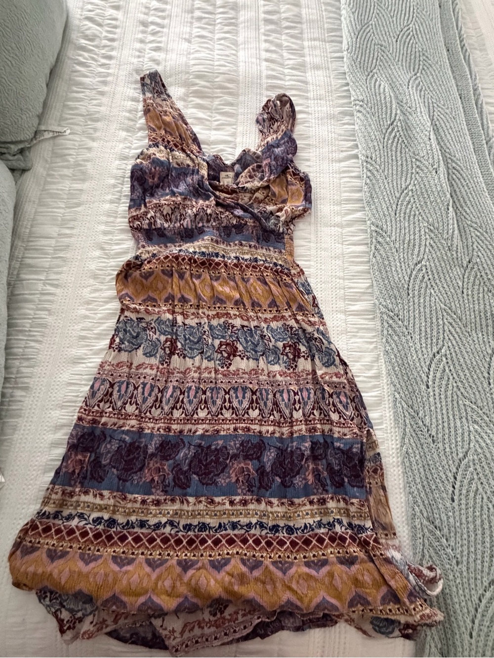 O'Neill Multicolor Floral-Stripe Midi Dress in Blue, Brown, Cream